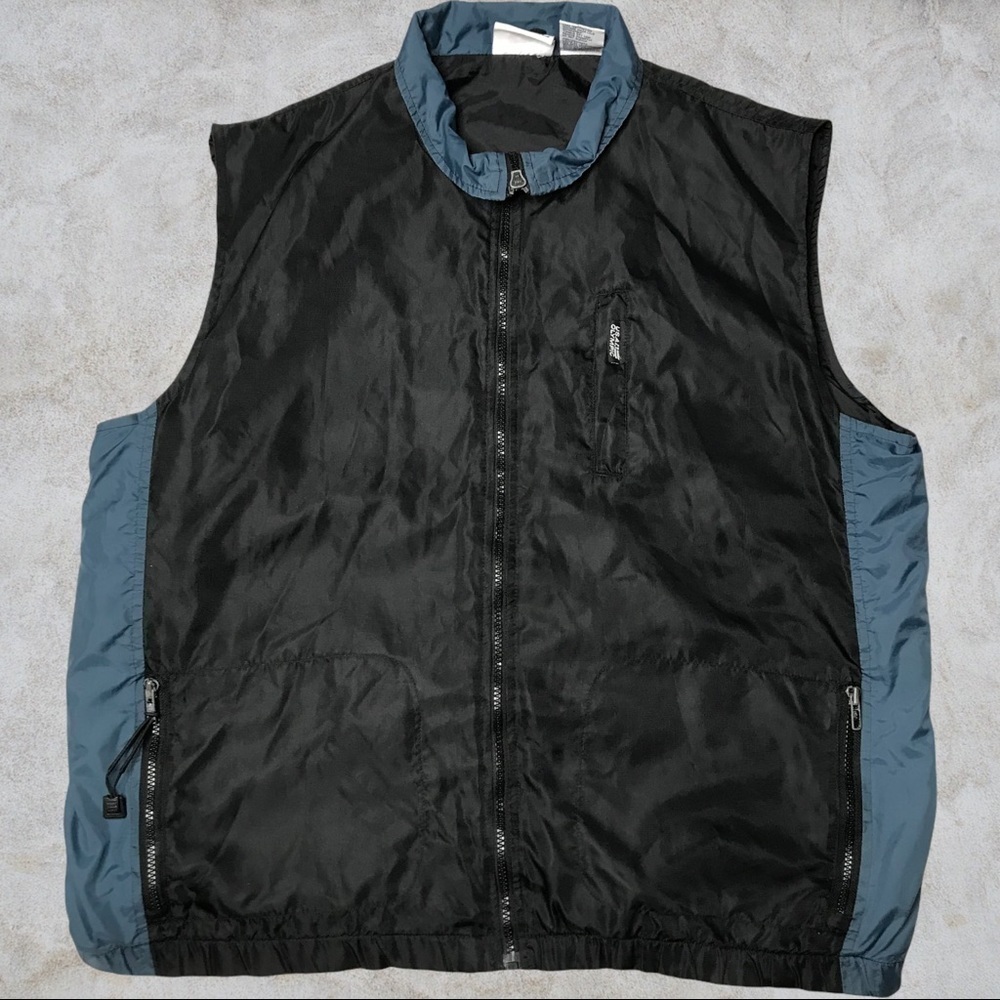 USA Olympic Nylon Vest Black Blue Zip Up Men's Large 42/44 Athletic Outerwear